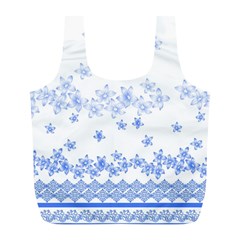 Blue And White Floral Background Full Print Recycle Bags (l)  by Amaryn4rt