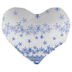 Blue And White Floral Background Large 19  Premium Flano Heart Shape Cushions