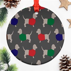 Cute Dachshund Dogs Wearing Jumpers Wallpaper Pattern Background Ornament (round) by Amaryn4rt