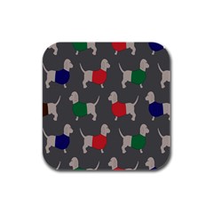 Cute Dachshund Dogs Wearing Jumpers Wallpaper Pattern Background Rubber Square Coaster (4 Pack)  by Amaryn4rt