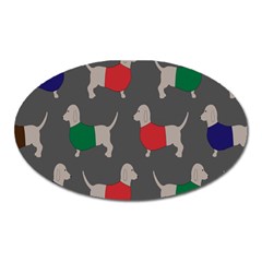 Cute Dachshund Dogs Wearing Jumpers Wallpaper Pattern Background Oval Magnet by Amaryn4rt