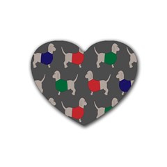 Cute Dachshund Dogs Wearing Jumpers Wallpaper Pattern Background Rubber Coaster (heart)  by Amaryn4rt