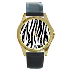 Seamless Zebra A Completely Zebra Skin Background Pattern Round Gold Metal Watch