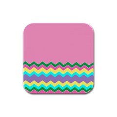 Easter Chevron Pattern Stripes Rubber Square Coaster (4 Pack)  by Amaryn4rt