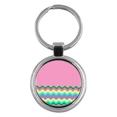 Easter Chevron Pattern Stripes Key Chains (round)  by Amaryn4rt