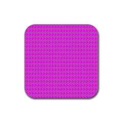 Clovers On Pink Rubber Coaster (square)  by PhotoNOLA