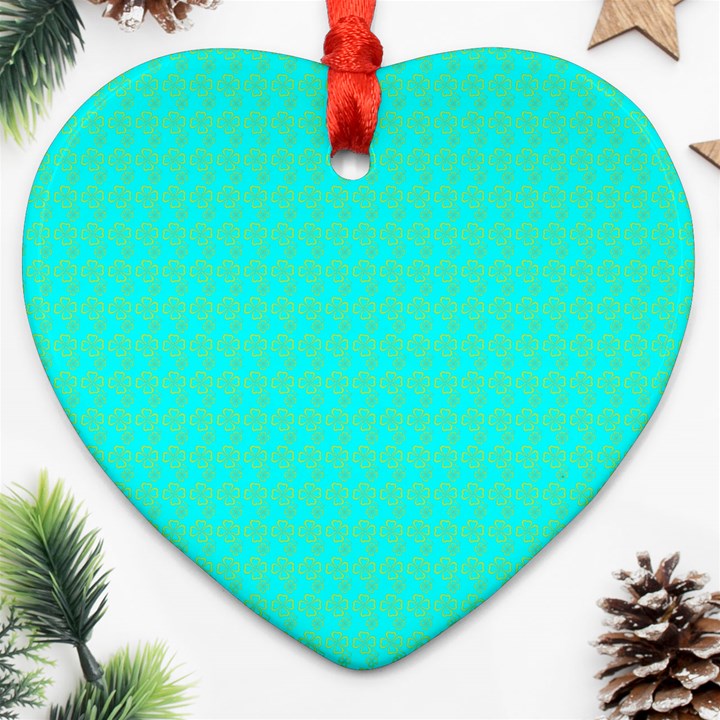 Clovers On Blue Ornament (Heart)