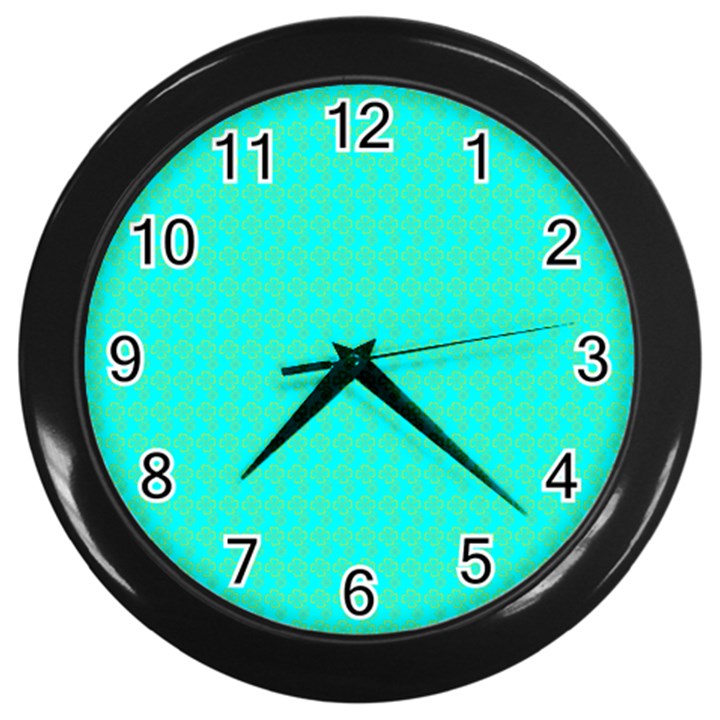 Clovers On Blue Wall Clocks (Black)