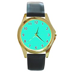 Clovers On Blue Round Gold Metal Watch