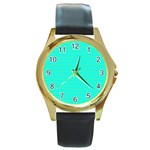 Clovers On Blue Round Gold Metal Watch Front