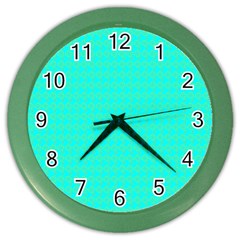 Clovers On Blue Color Wall Clocks by PhotoNOLA