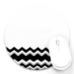 Chevrons Black Pattern Background Round Mousepads by Amaryn4rt