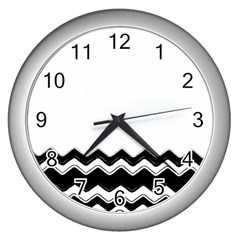 Chevrons Black Pattern Background Wall Clocks (silver)  by Amaryn4rt