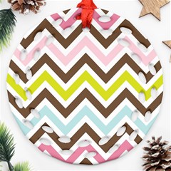 Chevrons Stripes Colors Background Round Filigree Ornament (two Sides)