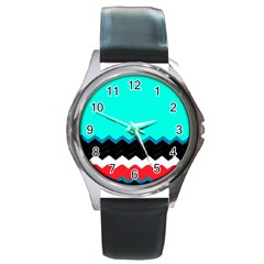 Pattern Digital Painting Lines Art Round Metal Watch by Amaryn4rt