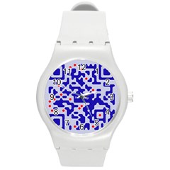 Digital Computer Graphic Qr Code Is Encrypted With The Inscription Round Plastic Sport Watch (m) by Amaryn4rt