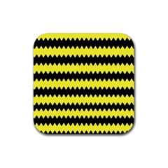 Yellow Black Chevron Wave Rubber Coaster (square)  by Amaryn4rt