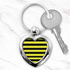 Yellow Black Chevron Wave Key Chains (heart)  by Amaryn4rt