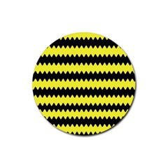 Yellow Black Chevron Wave Rubber Coaster (round)  by Amaryn4rt