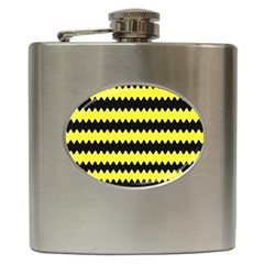 Yellow Black Chevron Wave Hip Flask (6 Oz) by Amaryn4rt