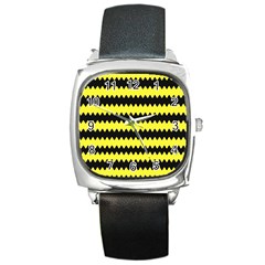 Yellow Black Chevron Wave Square Metal Watch