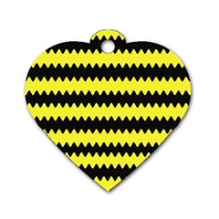 Yellow Black Chevron Wave Dog Tag Heart (two Sides)