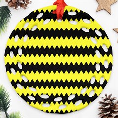 Yellow Black Chevron Wave Ornament (round Filigree)