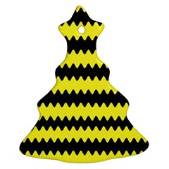 Yellow Black Chevron Wave Christmas Tree Ornament (two Sides)