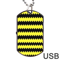 Yellow Black Chevron Wave Dog Tag Usb Flash (one Side) by Amaryn4rt