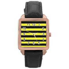 Yellow Black Chevron Wave Rose Gold Leather Watch  by Amaryn4rt