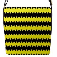 Yellow Black Chevron Wave Flap Messenger Bag (s) by Amaryn4rt