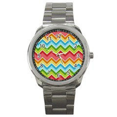 Colorful Background Of Chevrons Zigzag Pattern Sport Metal Watch by Amaryn4rt