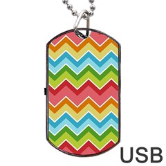 Colorful Background Of Chevrons Zigzag Pattern Dog Tag Usb Flash (one Side) by Amaryn4rt