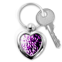 Bokeh Background In Purple Color Key Chains (heart)  by Amaryn4rt