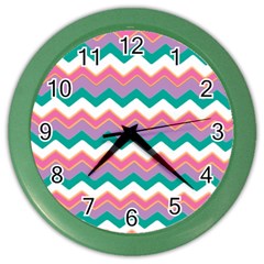 Chevron Pattern Colorful Art Color Wall Clocks by Amaryn4rt