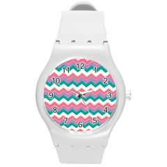 Chevron Pattern Colorful Art Round Plastic Sport Watch (m) by Amaryn4rt