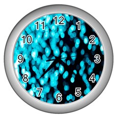 Bokeh Background In Blue Color Wall Clocks (silver)  by Amaryn4rt