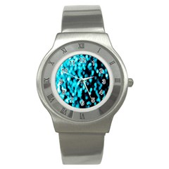 Bokeh Background In Blue Color Stainless Steel Watch