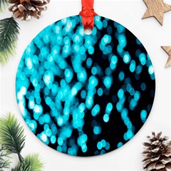 Bokeh Background In Blue Color Round Ornament (two Sides)