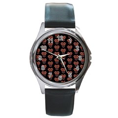 Dark Conversational Pattern Round Metal Watch by dflcprints