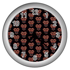 Dark Conversational Pattern Wall Clocks (silver)  by dflcprints