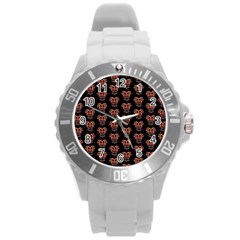 Dark Conversational Pattern Round Plastic Sport Watch (l) by dflcprints