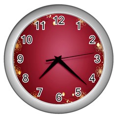 Red Background With A Pattern Wall Clocks (silver)  by Amaryn4rt