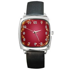 Red Background With A Pattern Square Metal Watch by Amaryn4rt