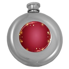 Red Background With A Pattern Round Hip Flask (5 Oz) by Amaryn4rt