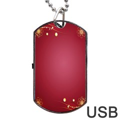 Red Background With A Pattern Dog Tag Usb Flash (one Side)