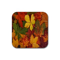 Colorful Autumn Leaves Leaf Background Rubber Coaster (square)  by Amaryn4rt