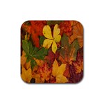 Colorful Autumn Leaves Leaf Background Rubber Coaster (Square)  Front