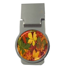 Colorful Autumn Leaves Leaf Background Money Clips (round)  by Amaryn4rt