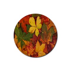 Colorful Autumn Leaves Leaf Background Rubber Round Coaster (4 Pack)  by Amaryn4rt